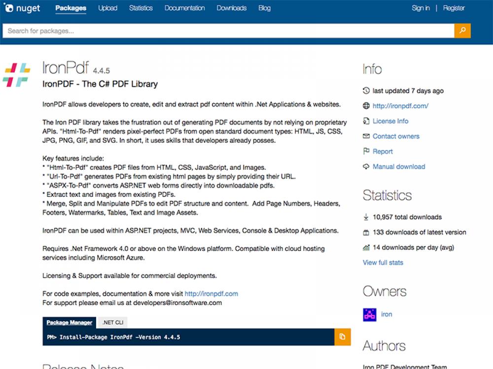 Install Package IronPdf 2022.4.5455 (Shareware 31.37Mb)