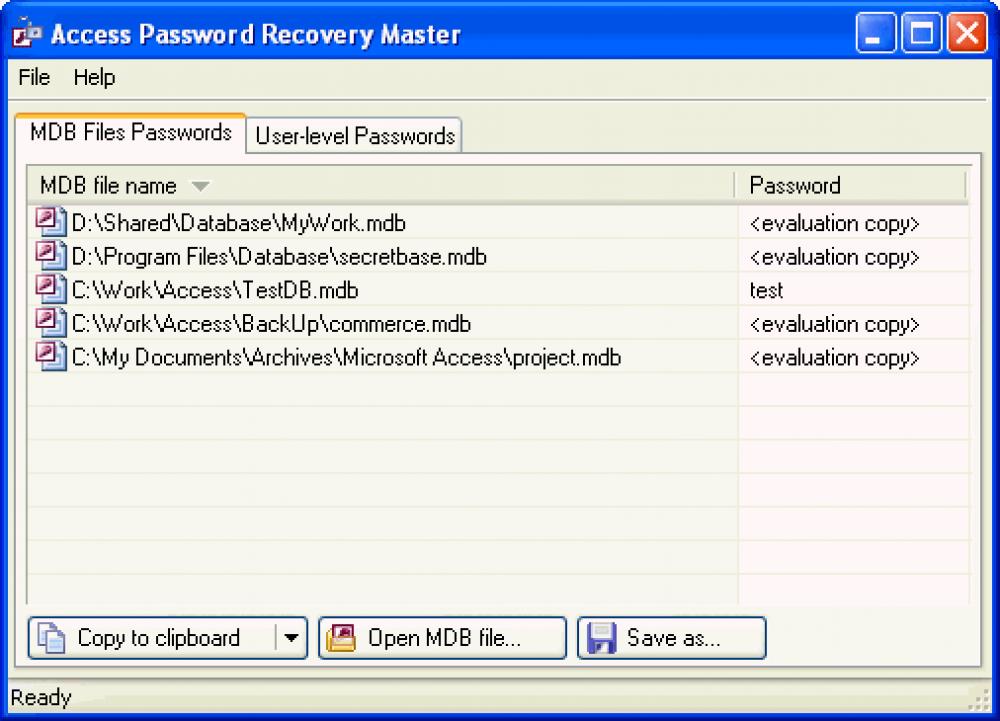 Access Password Recovery Master 1.0.0.5 (Shareware 0.67Mb)