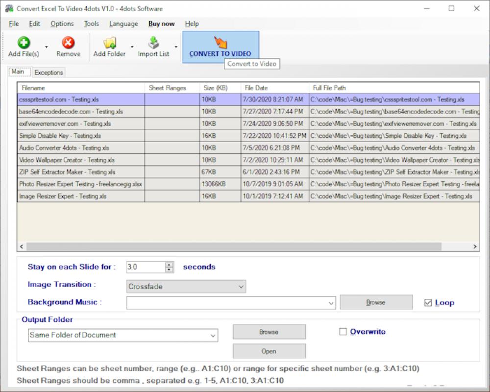 Convert Excel to Video 4dots 1.3 (Shareware 32.40Mb)